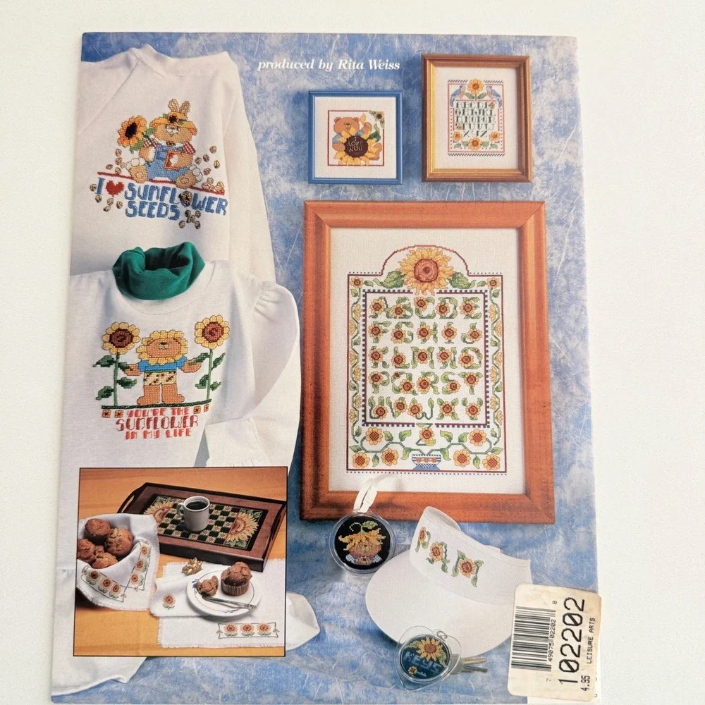 Lot 2 Vintage Cross Stitch Pattern Books‎ Sunflowers Butterflies Floral